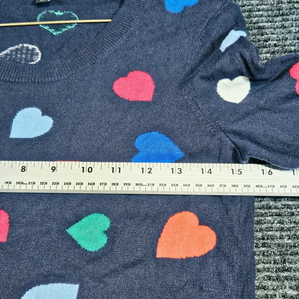 Talbots Petites Navy Blue Multi Color Heart Intarsia Crewneck Sweater Size P - Picture 6 of 7